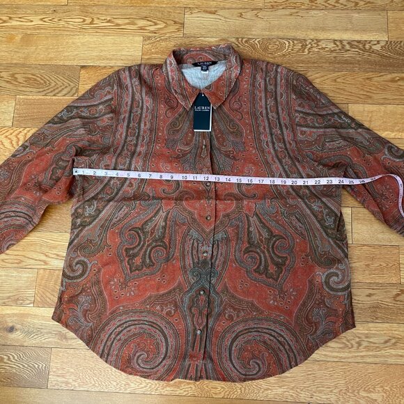 Lauren Ralph Lauren Women Orange Paisley Challis Shirt Long Sleeve Size XXL NWT - Picture 3 of 9